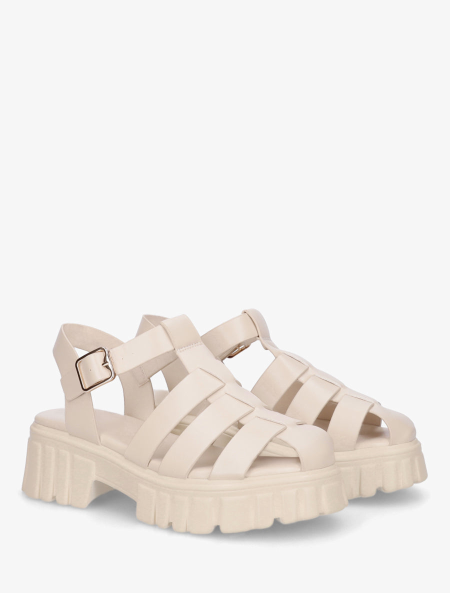Sandales à talon style spartiates - Beige - 4