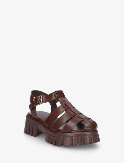 Sandales à talon style spartiates - Marron - 2