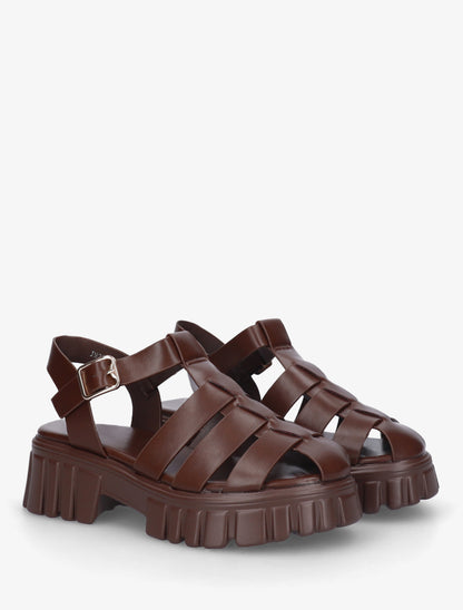 Sandales à talon style spartiates - Marron - 4