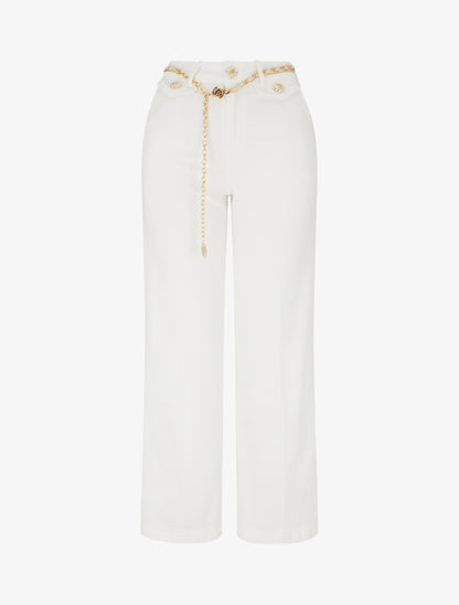 Jean à boutons décoratifs camélia coupe droite - Blanc - 1