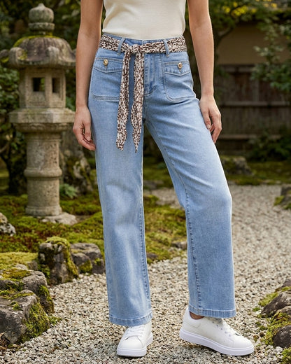 Jean à boutons décoratifs stylisés - Bleu
