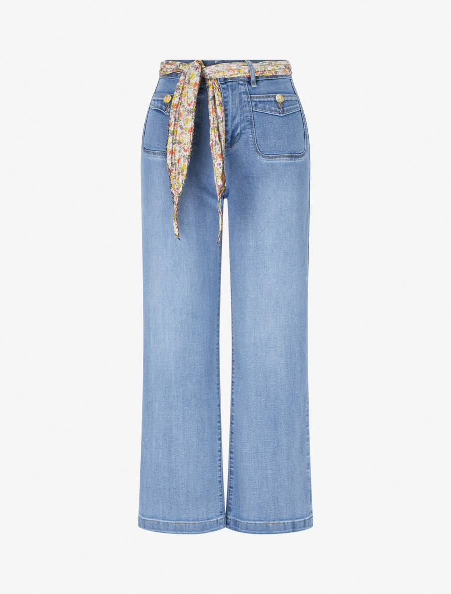 Jean à boutons décoratifs stylisés - Bleu denim - 1