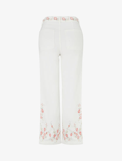 Jean droit à broderies fleurs - Blanc - 2