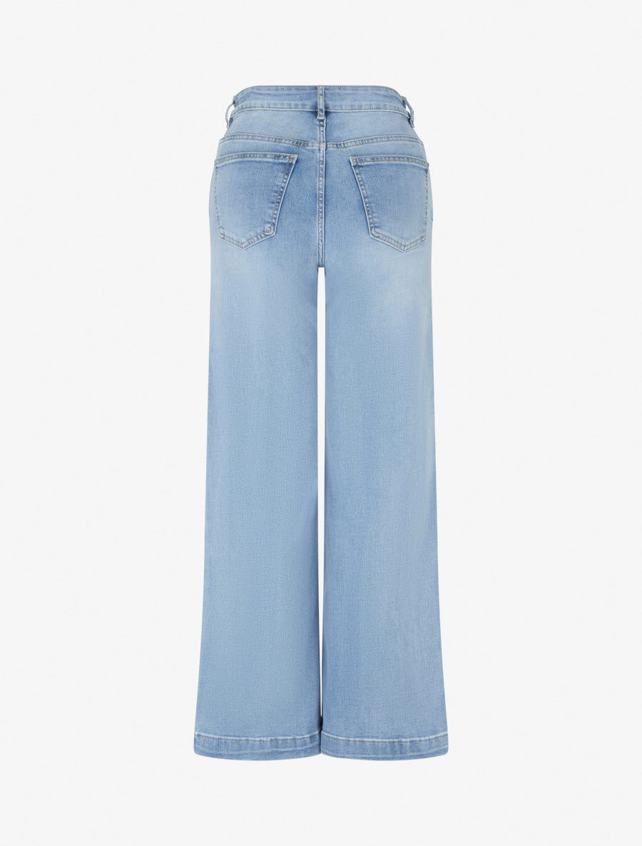 Jean droit à poches boutons fleuris - Bleu - 2