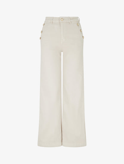 Jean droit à poches boutons fleuris - Beige - 1