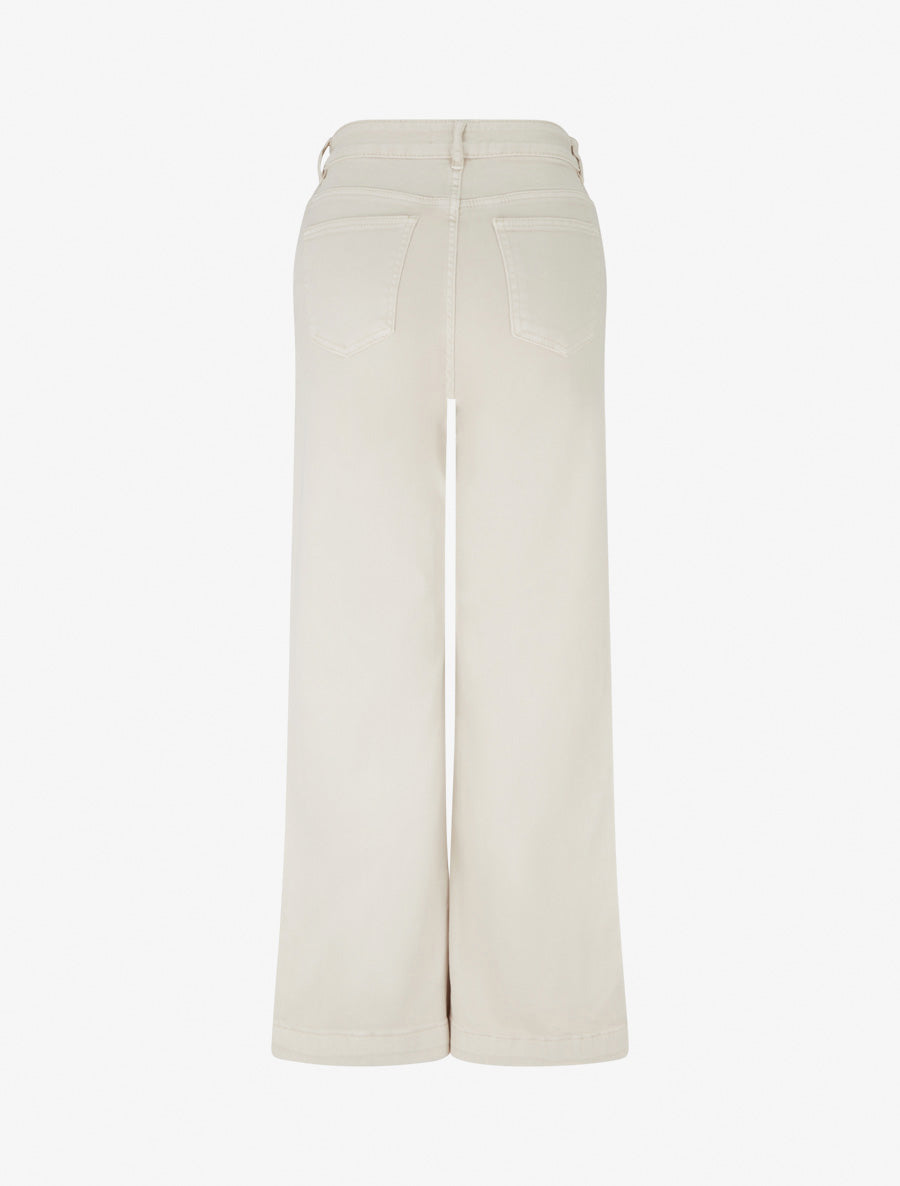 Jean droit à poches boutons fleuris - Beige - 2