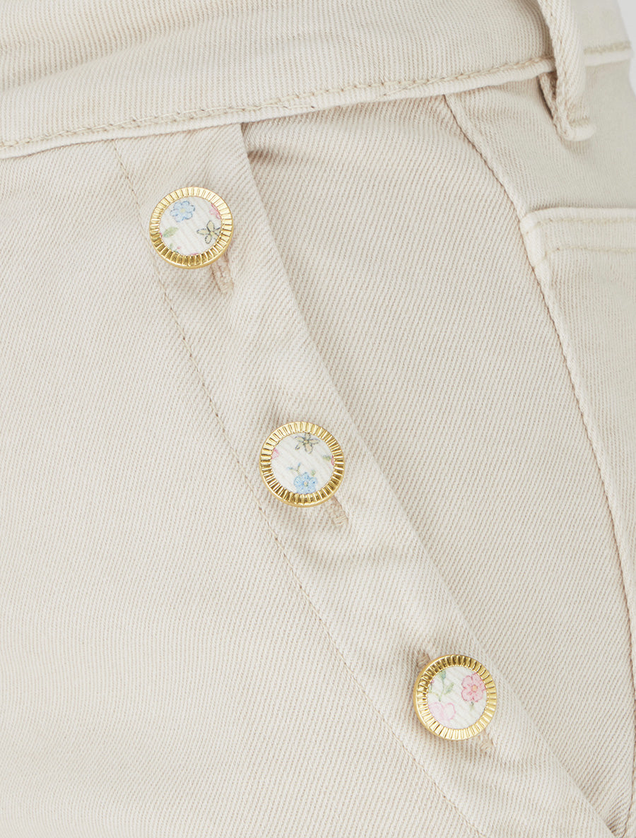 Jean droit à poches boutons fleuris - Beige - 3