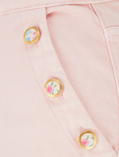 Jean droit à poches boutons fleuris - Rose - 3