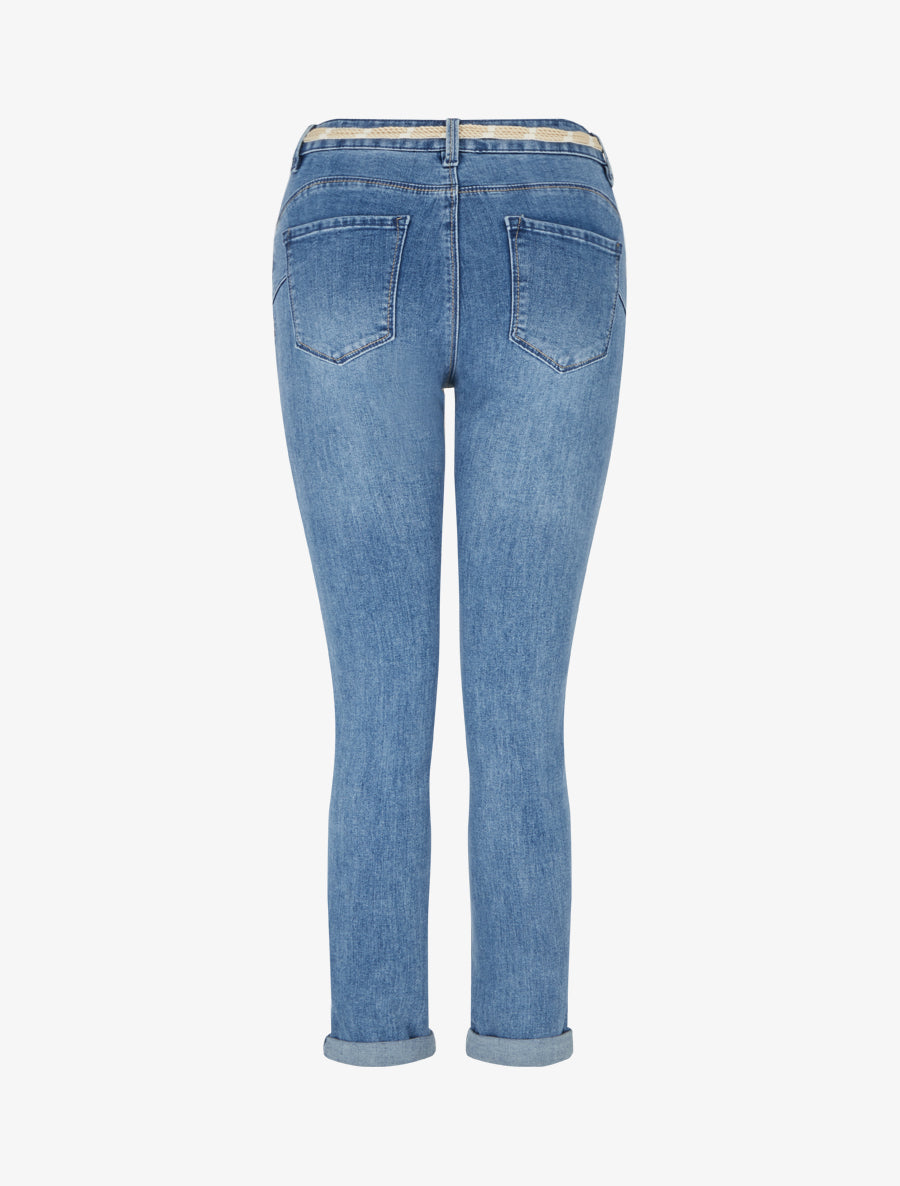 Jean slim à revers et ceinture coquillages - Bleu - 2