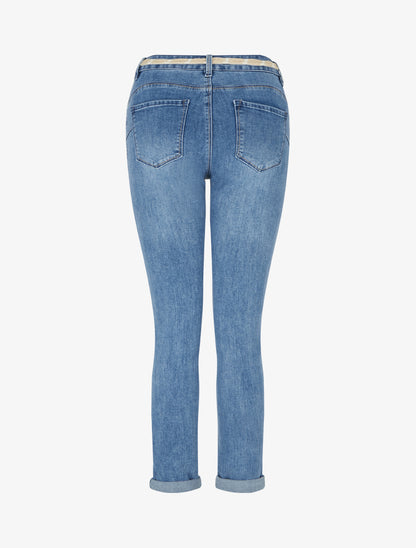Jean slim à revers et ceinture coquillages - Bleu - 2