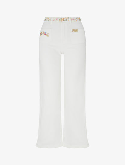Jean uni floqué - Blanc - 1