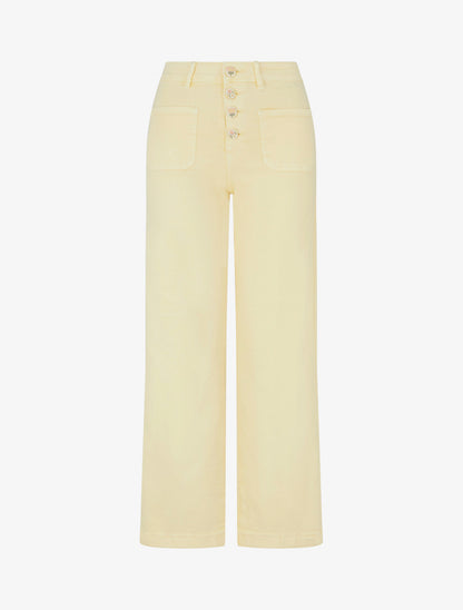 Jean droit à boutons brodés fleuris - Jaune - 1