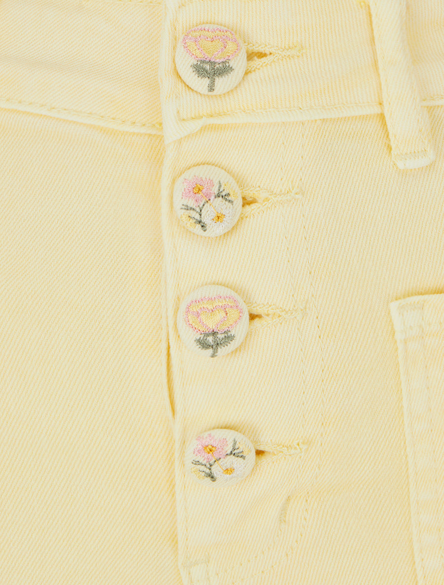 Jean droit à boutons brodés fleuris - Jaune - 3