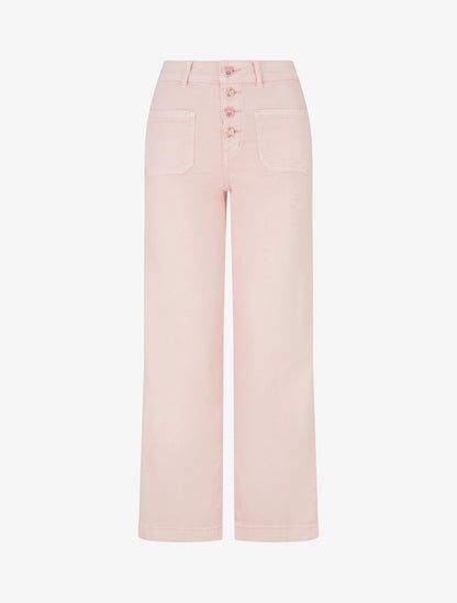 Jean droit à boutons brodés fleuris - Rose - 1