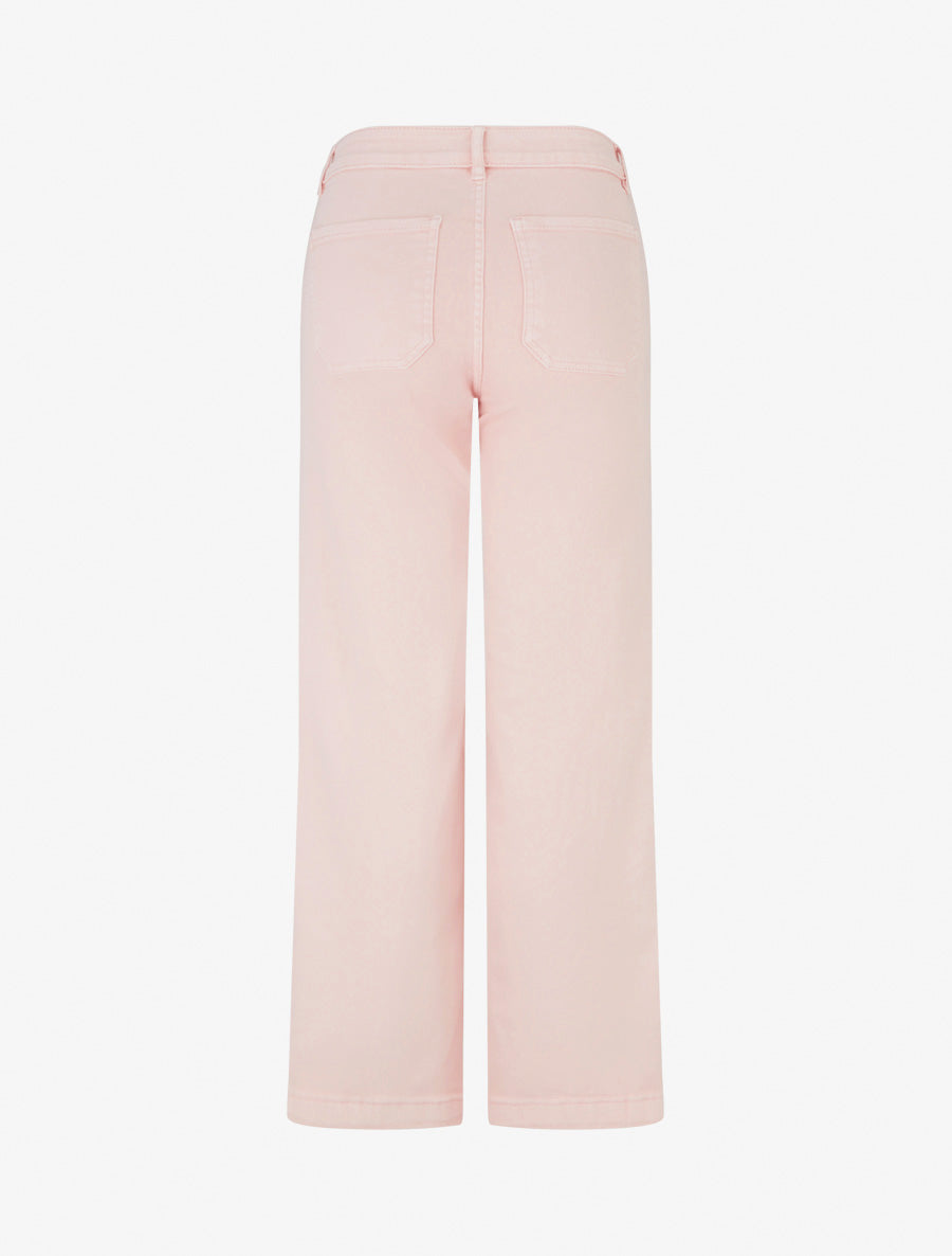 Jean droit à boutons brodés fleuris - Rose - 2