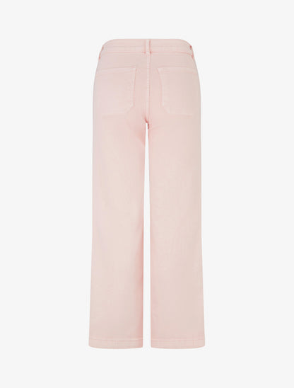 Jean droit à boutons brodés fleuris - Rose - 2