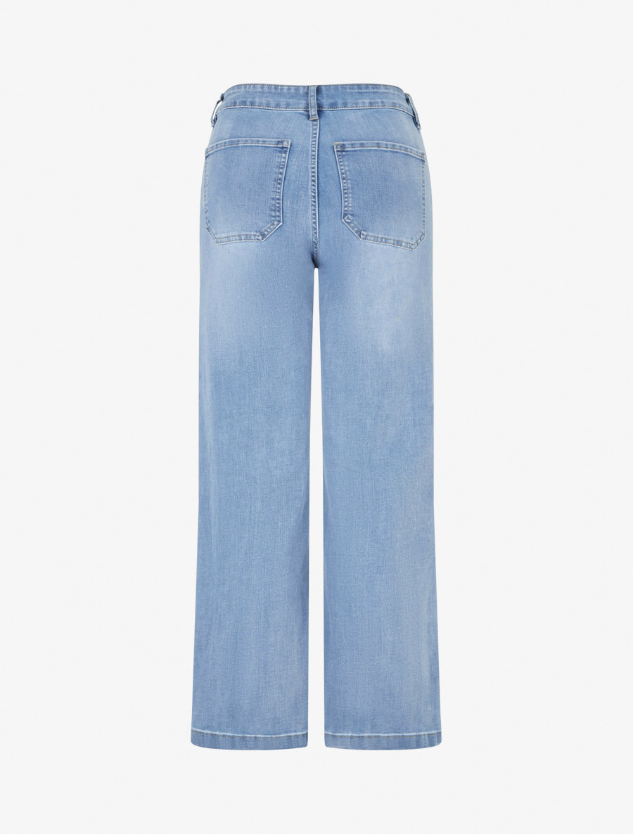 Jean droit à boutons brodés fleuris - Bleu denim - 2