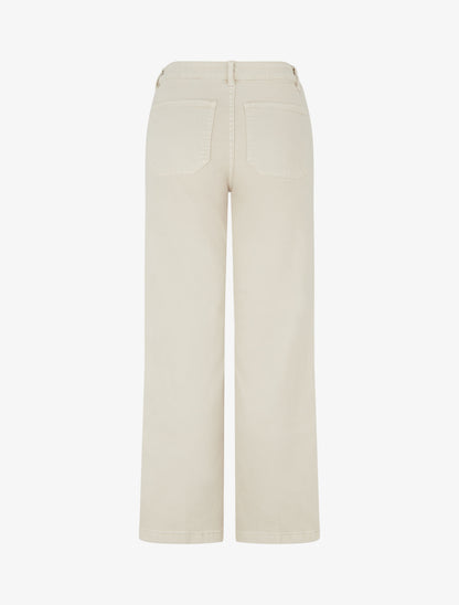 Jean droit à boutons brodés fleuris - Beige - 2