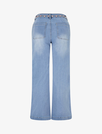 Jean droit à ceinture et boutons coeurs - Bleu - 2