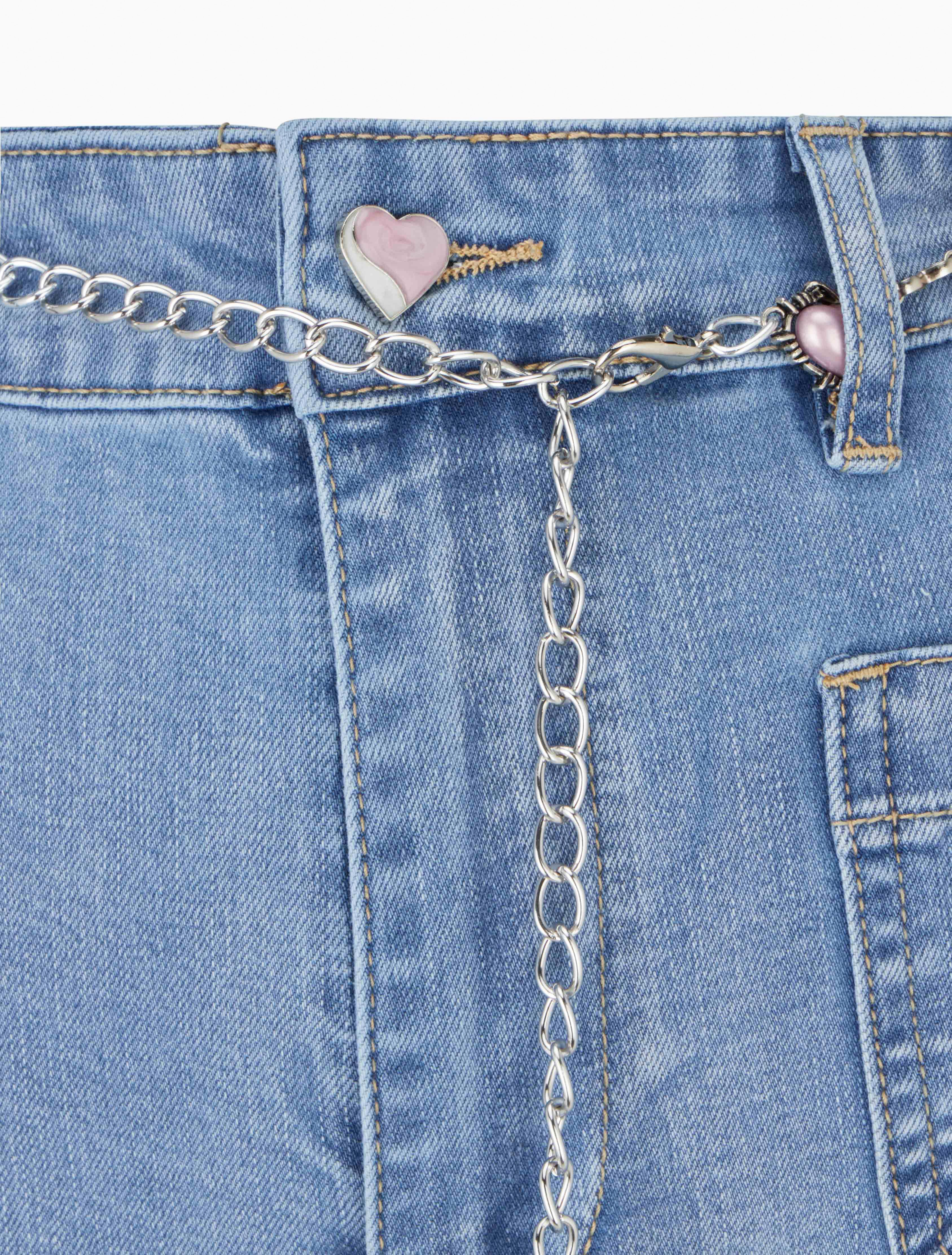 Jean droit à ceinture et boutons coeurs - Bleu - 3