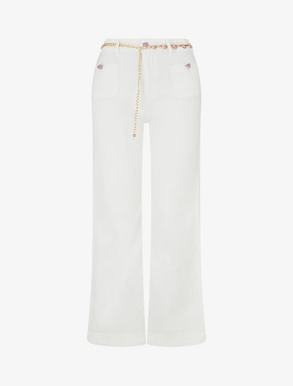 Jean droit à ceinture et boutons coeurs - Blanc - 1
