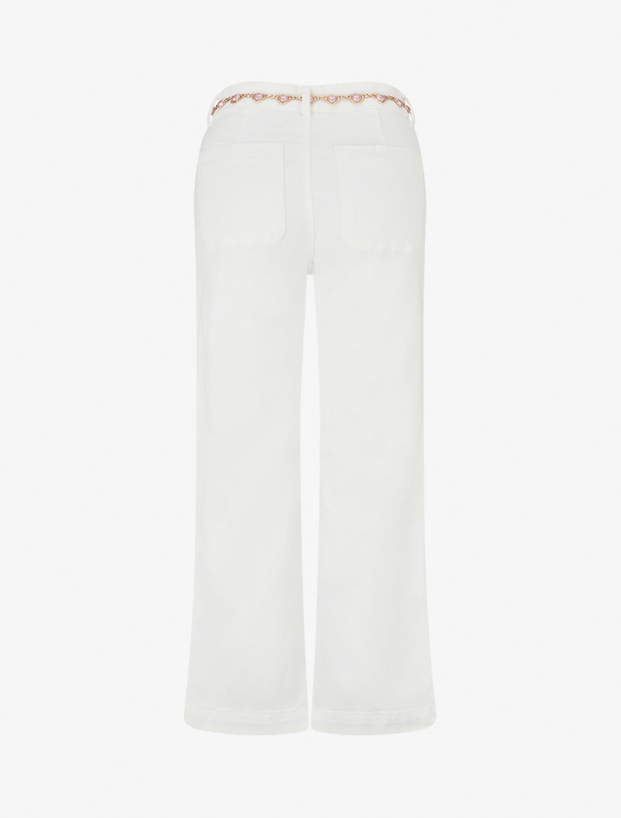 Jean droit à ceinture et boutons coeurs - Blanc - 2