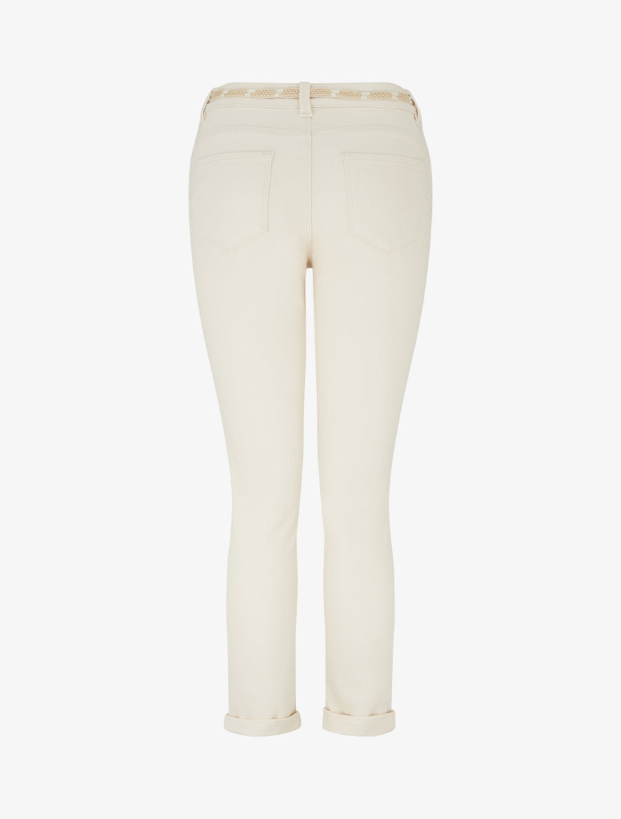 Jean slim à revers et ceinture coquillages - Beige - 2