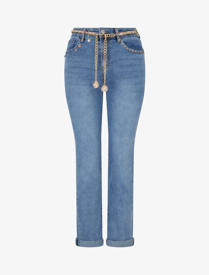 Jean slim à perles et charms - Bleu - 1