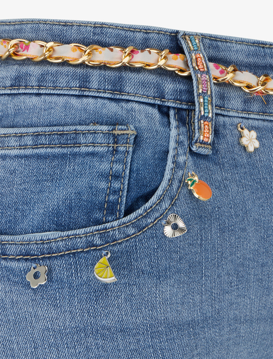 Jean slim à perles et charms - Bleu - 3