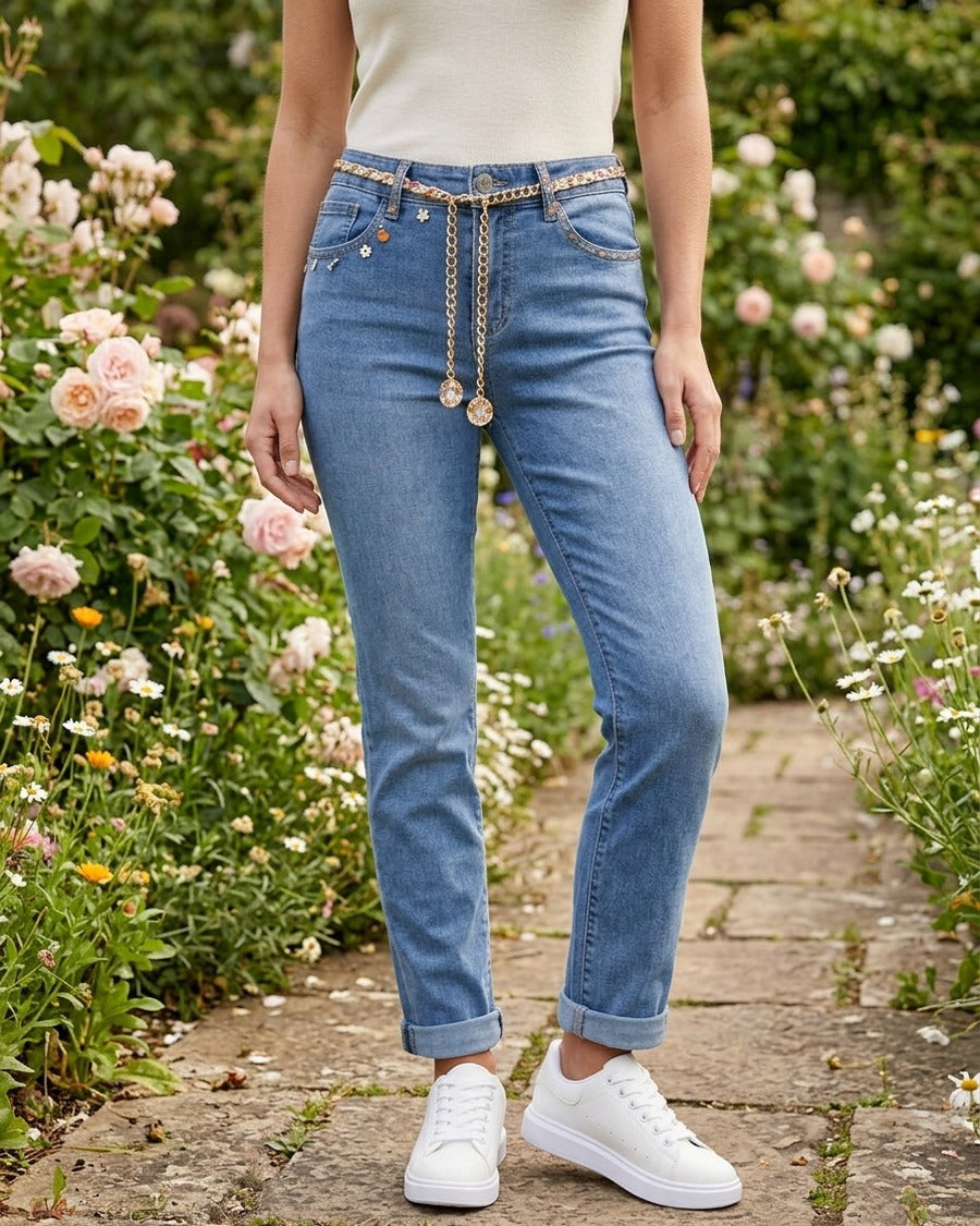 Jean slim à perles et charms - Bleu