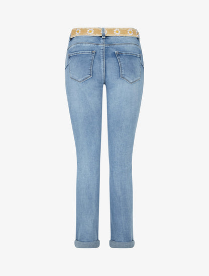 Jean slim à revers et ceinture en osier - Bleu - 2