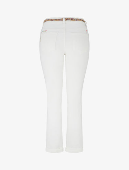 Jean slim à broderies petites fleurs - Blanc - 2