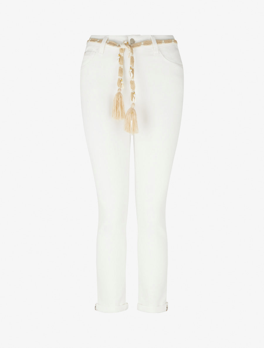 Jean slim à revers et ceinture coquillages - Blanc - 1