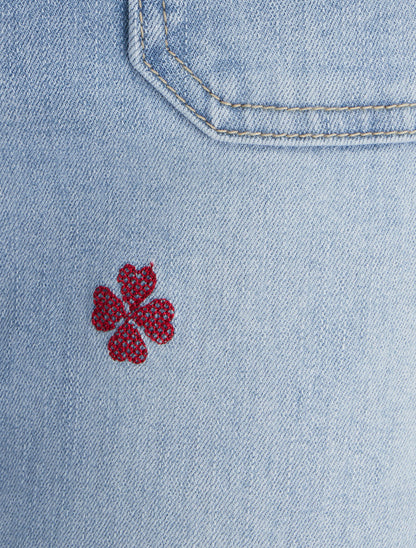 Jean à motif trèfles à 4 feuilles coupe droite - Bleu - 3