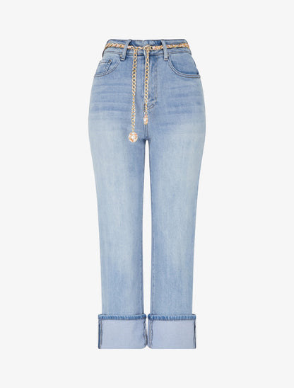 Jean 7/8 à revers coupe droite - Bleu - 1