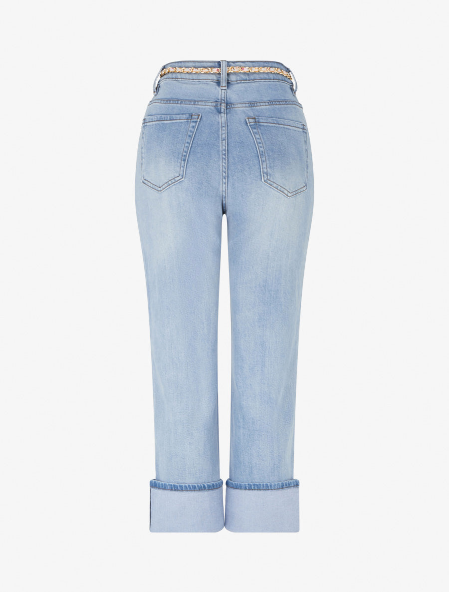 Jean 7/8 à revers coupe droite - Bleu - 2