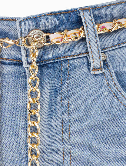 Jean 7/8 à revers coupe droite - Bleu - 3