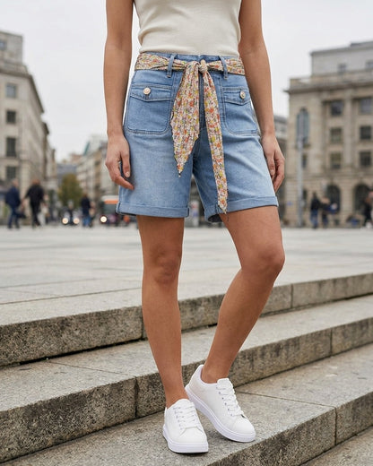 Short uni à ourlets - Bleu