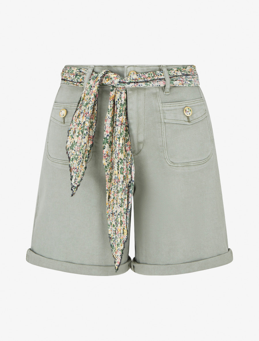 Short uni à ourlets - Kaki - 1