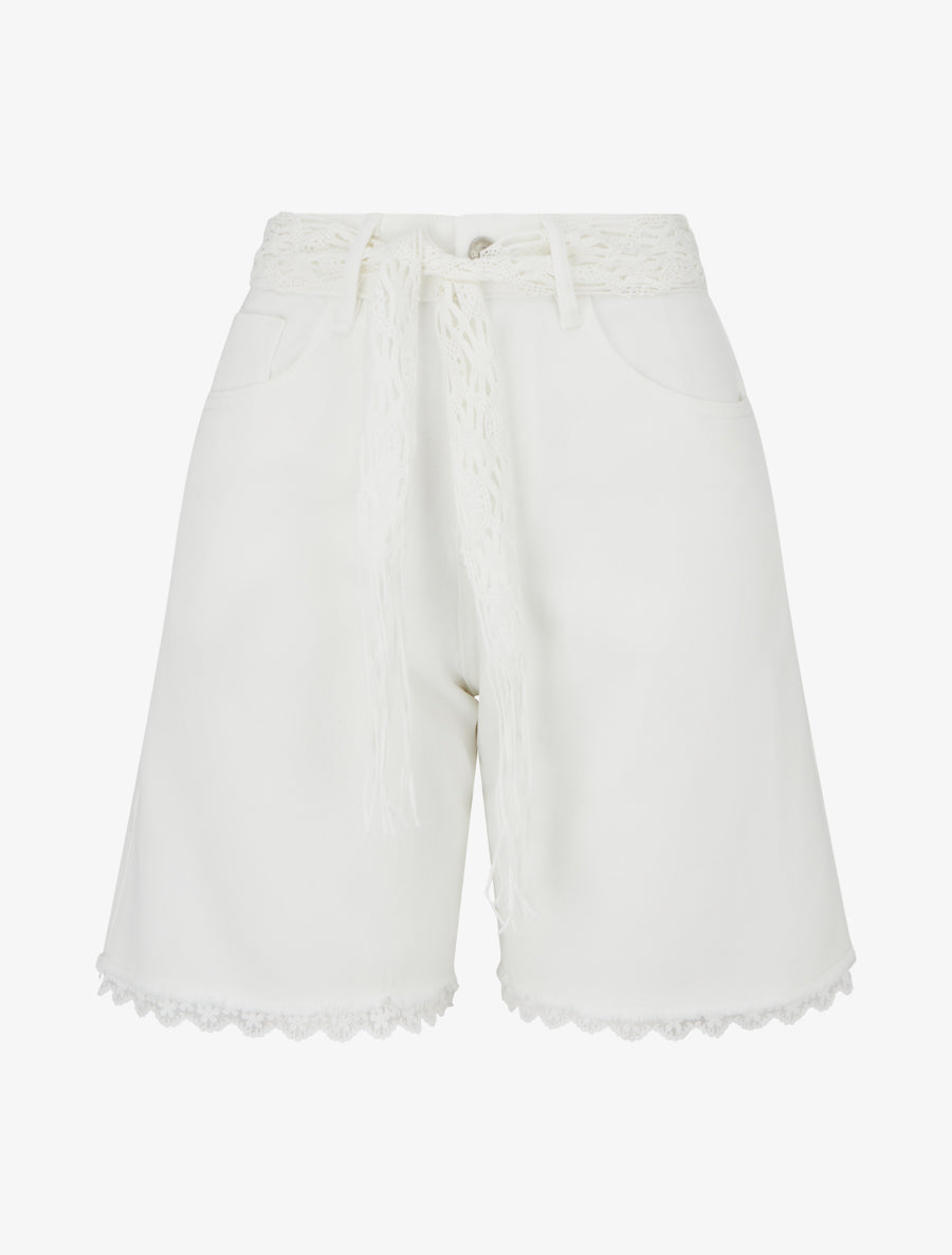 Short en jean à détail dentelle - Écru - 1