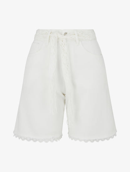 Short en jean à détail dentelle - Écru - 1