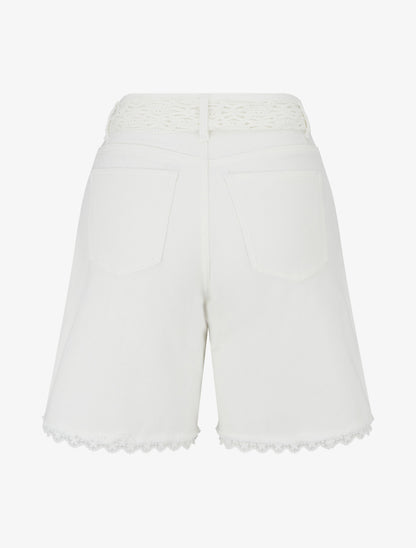 Short en jean à détail dentelle - Écru - 2