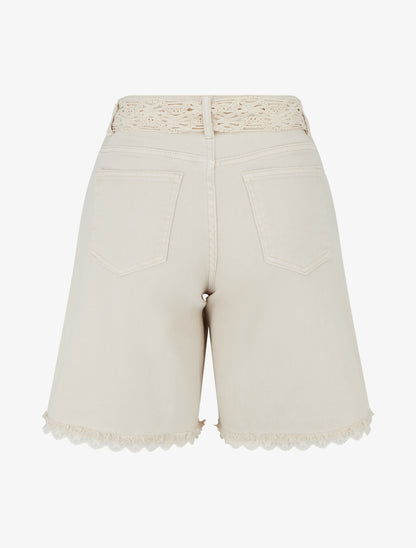 Short en jean à détail dentelle - Beige - 2