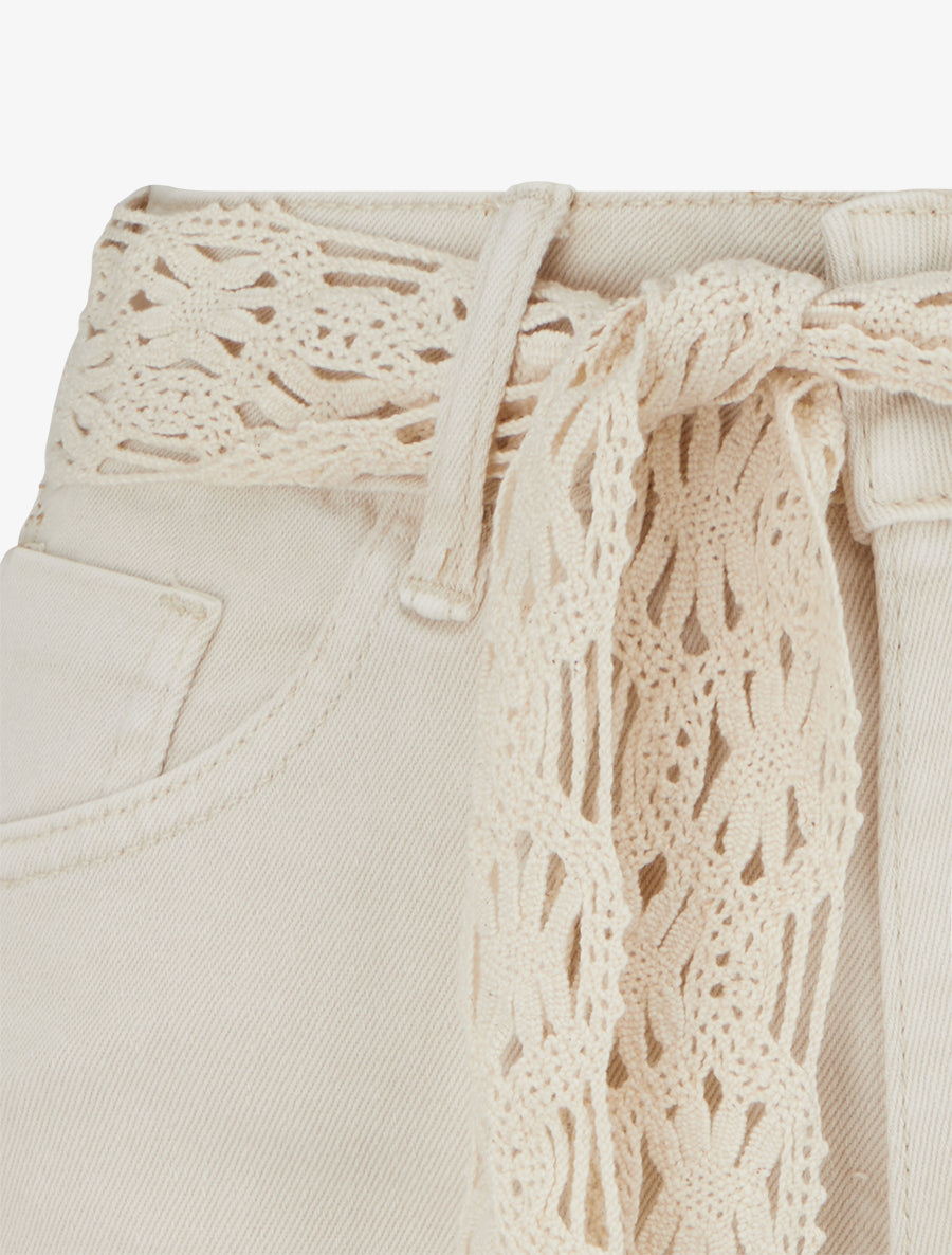 Short en jean à détail dentelle - Beige - 3