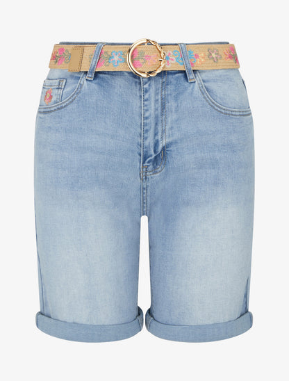 Short à broderie fleurs - Bleu - 1