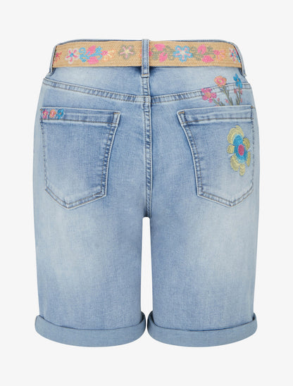 Short à broderie fleurs - Bleu - 2