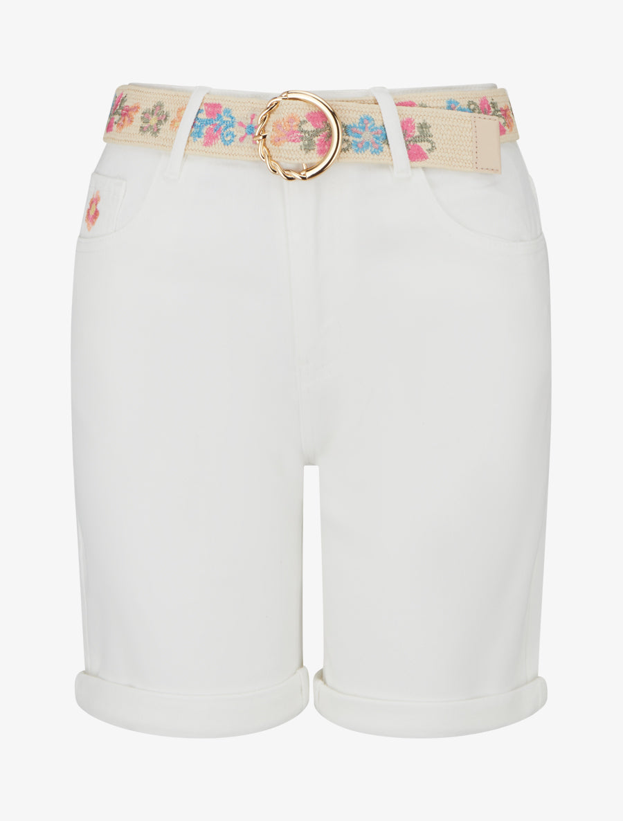 Short à broderie fleurs - Écru - 1