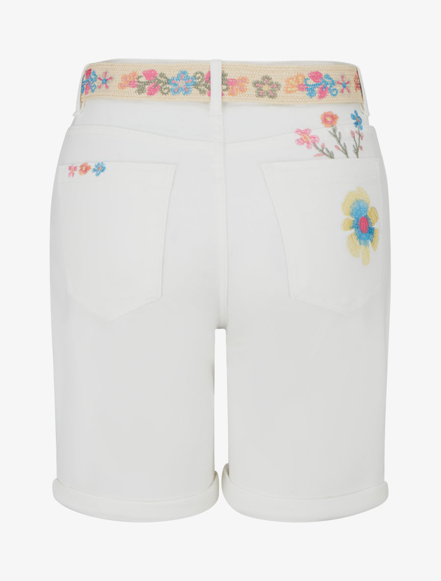 Short à broderie fleurs - Écru - 2