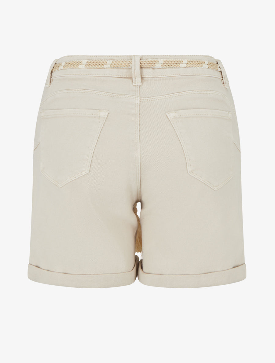 Short uni à ourlets et strass - Beige - 2