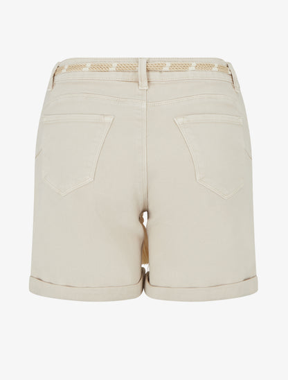 Short uni à ourlets et strass - Beige - 2